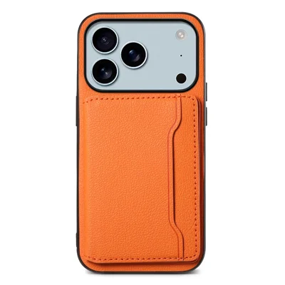 For iPhone 17 Pro Max Case with Card Slots Kickstand Calf Texture Leather Phone Back Cover - Orange For iPhone 17 Pro Max Case with Card Slots Kickstand Calf Texture Leather Phone Back Cover - Orange