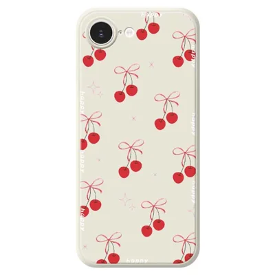 For iPhone 17e / 16e Case Cute Bow Cherry Pattern Printing Straight Edge TPU Phone Back Cover - Beige For iPhone 17e / 16e Case Cute Bow Cherry Pattern Printing Straight Edge TPU Phone Back Cover - Beige