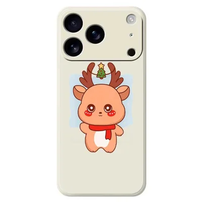 For iPhone 17 Pro Max Case Cartoon Deer Pattern Printing Straight Edge TPU  Phone Back Cover - Beige