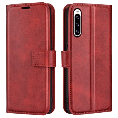 Ledernes Handyhlle fr Sony Xperia 10 V, Brieftasche mit quadratischem  Magnetverschluss, Kalbsleder-Optik, Stnder Handyhlle - Rot