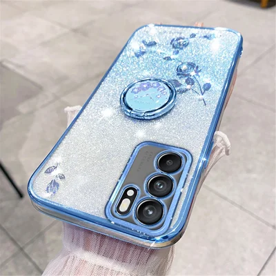 QIYIN Cover per Oppo A54s/Oppo A16/Oppo A16s da Ragazza, Custodia Silicone Colore Sfumato Cellulare Carina Glitter Trasparente Case, Cabina Antiurto Ultrasottile da Donna (Verde Blu