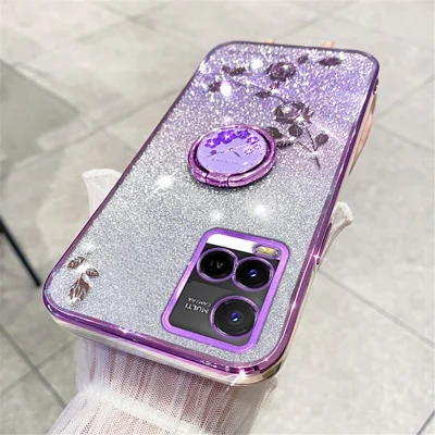 Cover Glitterata Per VIVO Y21 / Y21S / Y33S, Custodia Protettiva In TPU Viola Con Microfibra Interna, Per Donna - 2