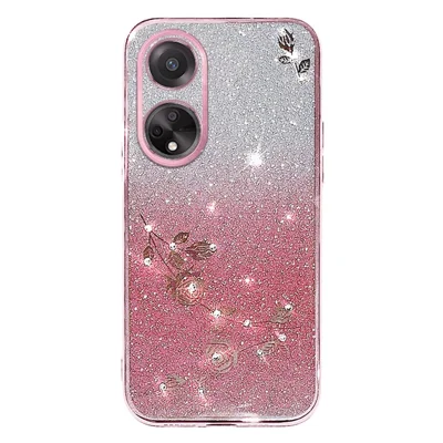 Custodia DEDUX Per Oppo A78 4G - Cover Cielo Stellato In Vetro Temperato + Bordo Morbido TPU, Protezione Antigraffio, Fiori Rosa - 3