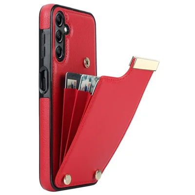 For Samsung Galaxy S23 FE Cover TPU+PU Leather Metal Decor Anti-shock Cell Phone Case with Card Bag - Red For Samsung Galaxy S23 FE Cover TPU+PU Leather Metal Decor Anti-shock Cell Phone Case with Card Bag - Red