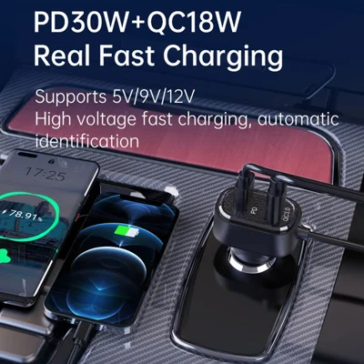 bluetooth device for car cigarette lighter BC96 Bluetooth -compatible Receiver MP3 Player Cigarette Lighter Car Charger  with Light and 1.5m Spring Wire