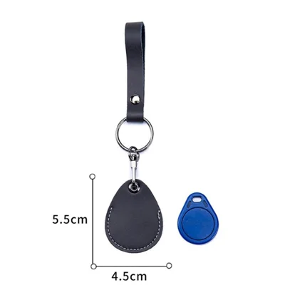 Leather Sleeve Holder Cover for RFID Key Fob Proximity ID Card Token Tag  Student ID Cards - Drop Shape/Black