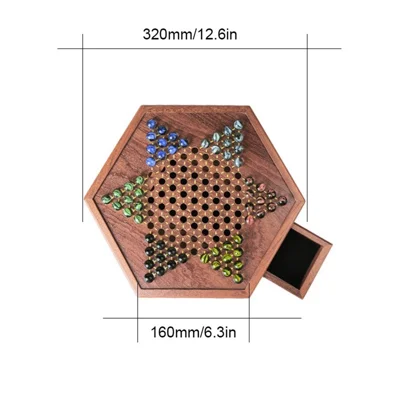 Plateau De Dames Chinoises En Bois – Jeu De Société 6 Joueurs – Transportable – Cadeau Pour Famille Et Amis