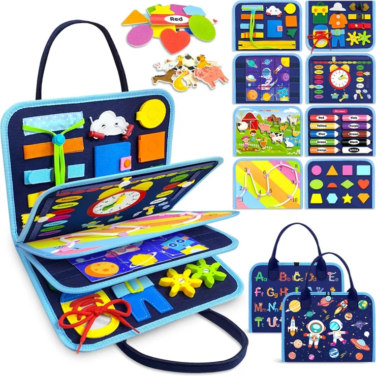 Busy Board Montessori 8 En 1 - Jouet D'éveil 1 An+, Livre En Feutre Avec Activités Voyages, Cadeau Garçon Fille