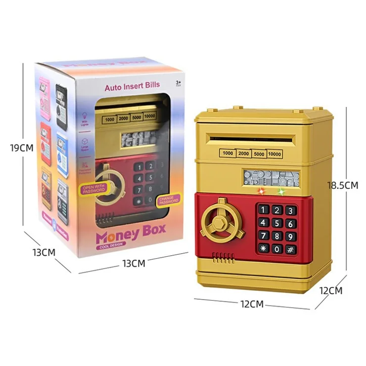 7901 Kids Cartoon Electronic ATM Password Piggy Bank Cash Coin Can Auto Scroll Paper Money Saving Box Gift - Pink