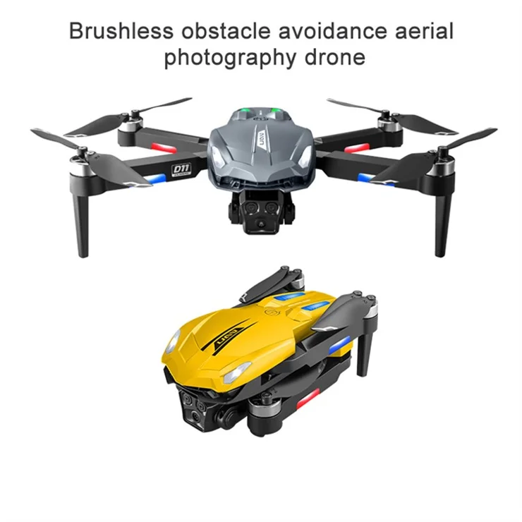 D11 HD Aerial Photography RC Drone Optical Flow Positioning Brushless Quadcopter, 3 Batteries - Yellow