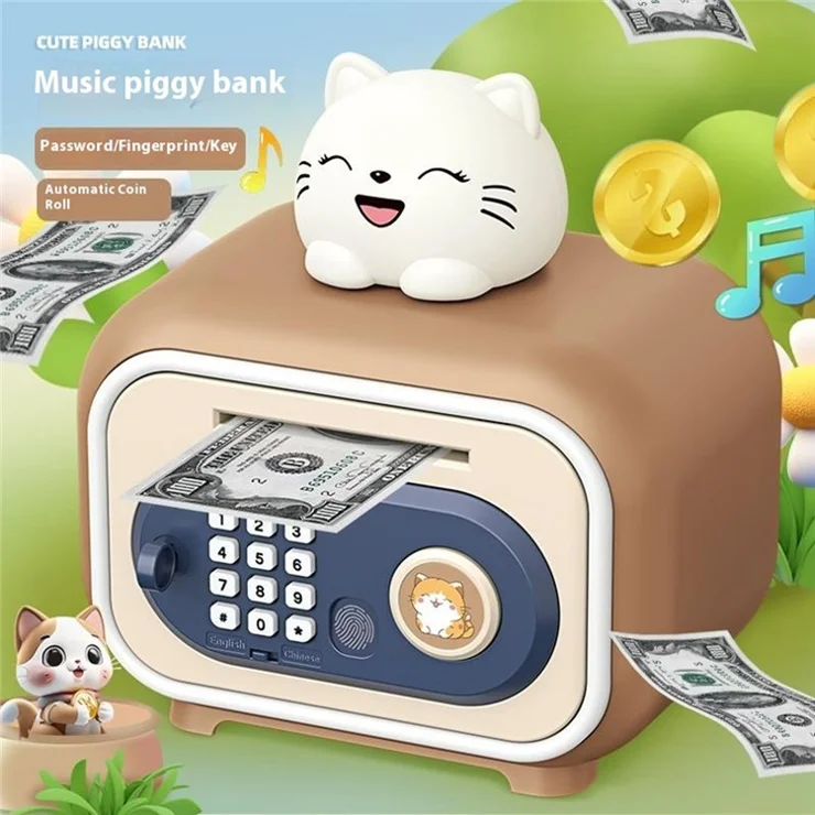 7606 Automatic Money Rolling ATM Deposit Machine Fingerprint / Key Unlock Piggy Bank Toy - Red