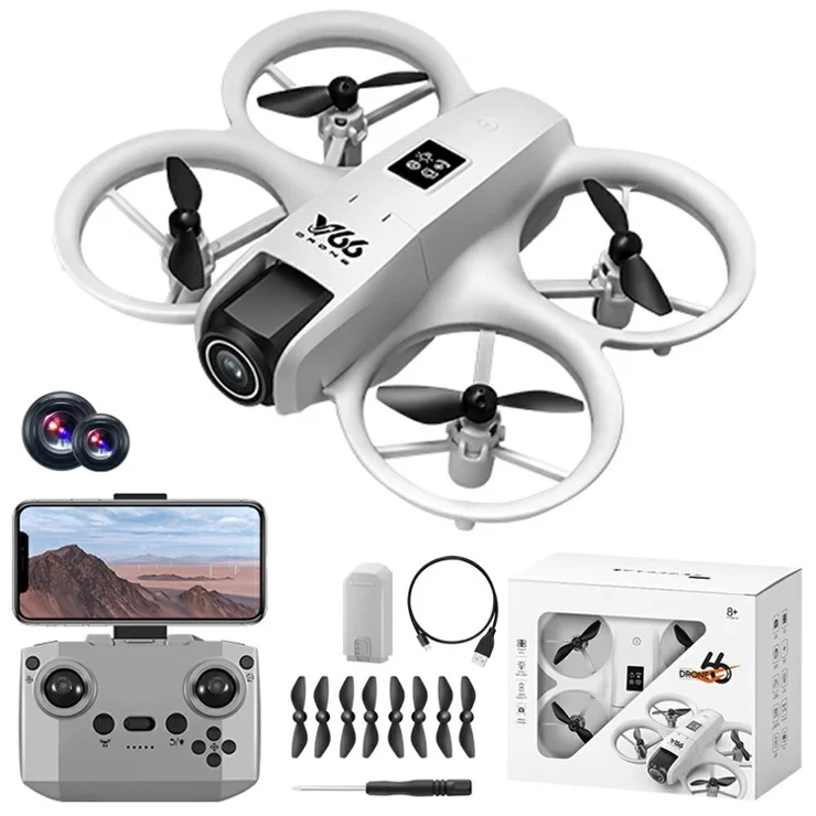 V66 HD Dual Camera RC Drone Optical Flow Obstacle Avoidance Quadcopter with 1 Battery - Grey