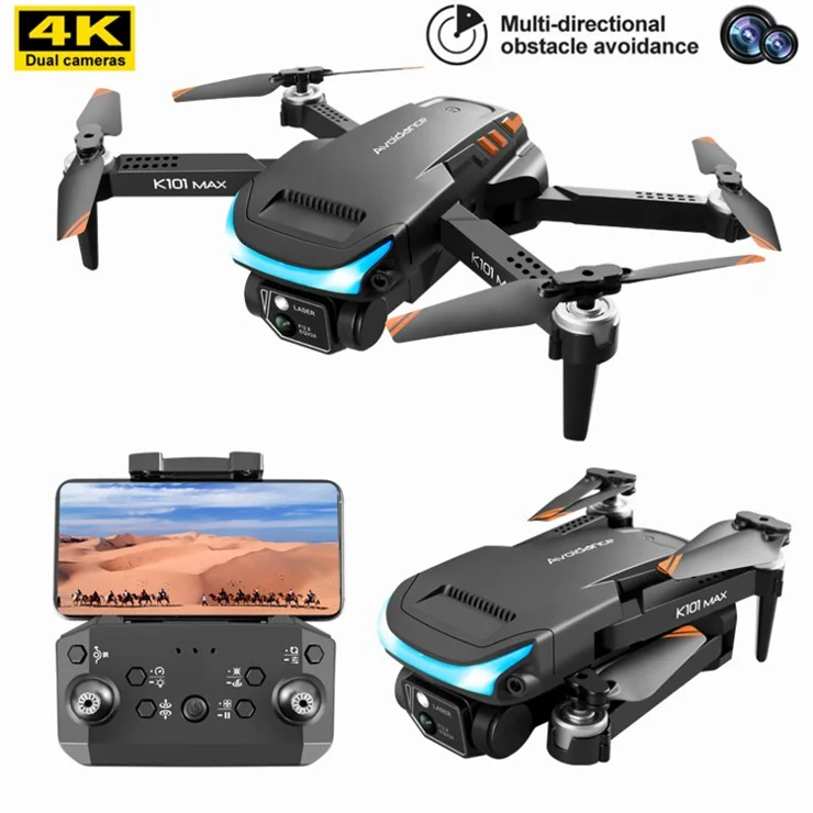 K101 MAX 4K HD Camera RC Quadcopter 3-way Obstacle Avoidance Aerial Photography Drone Toy (Optical Flow Positioning + ESC + 3 Batteries) - Grey