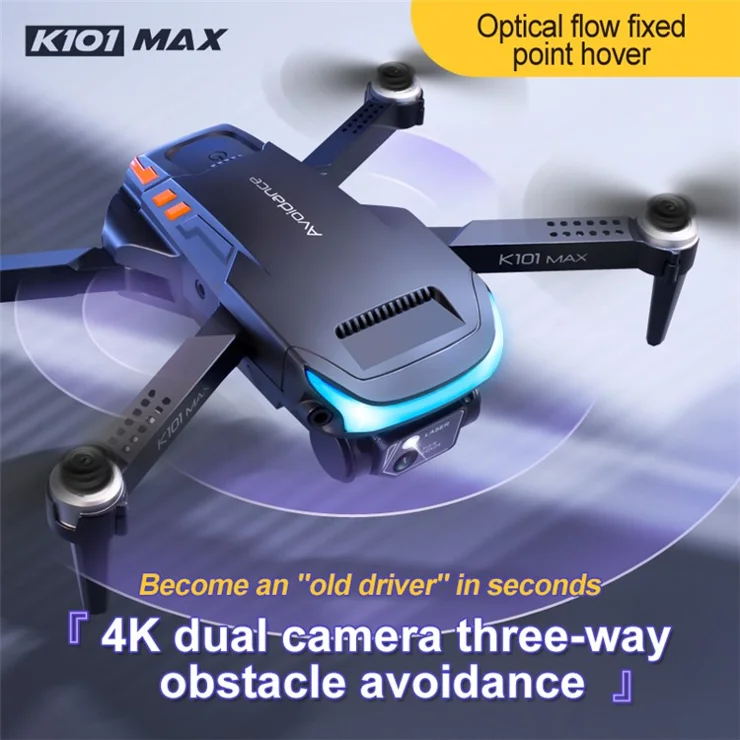 K101 MAX Mini Foldable Drone 4K Dual Camera 3-way Obstacle Avoidance RC Quadcopter (Optical Flow Positioning + ESC + 1 Battery) - Black