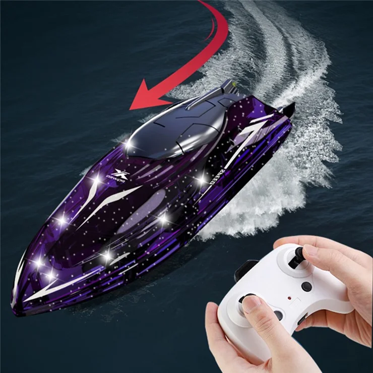 802 High Speed RC Boat 5 Channel Stunt Boat 2.4G Remote Control with LED Lights - Transparent Purple