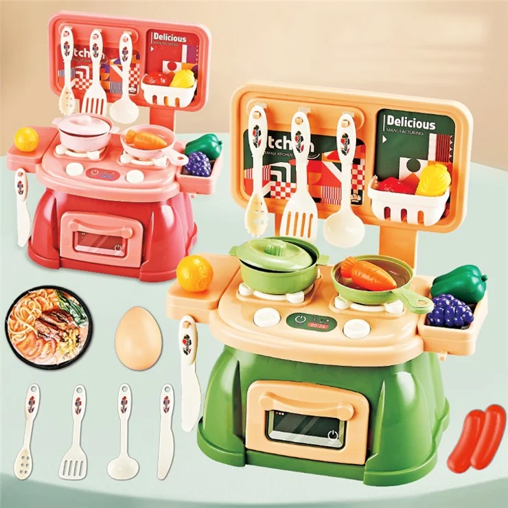 LH3318 30Pcs / Set Kids Play House Kitchen Stove Toy Simulation Plastic Cooking Kitchenware Kit - Green