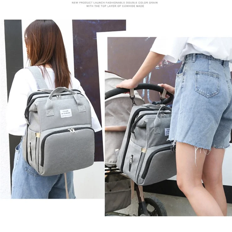 2006 Portable Outdoor Diaper Backpack Waterproof Mommy Maternity Bag Nappy Milk Bottle Carrying Bag with Folding Bed / Hook - Dark Blue