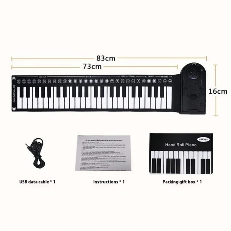 HQA2-49 49-Key Portable Folding Piano Children Beginner Musical Instrument Roll-Up Keyboard - Black