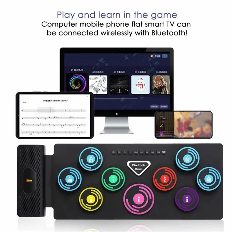 RD92 Double Speaker Electronic Drum Toy Drum Practice Pad with Headphone Jack Drum Pedals Sticks