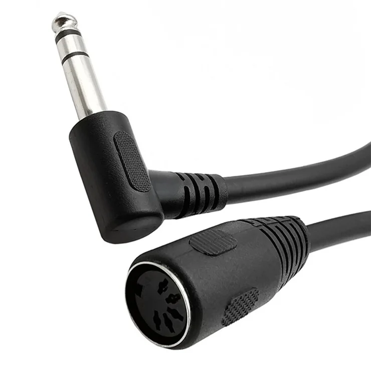 JUNSUNMAY 0.2m 6.35mm Male to 5 Pin Female MIDI Cable 90-Degree PVC Audio Adapter Cord