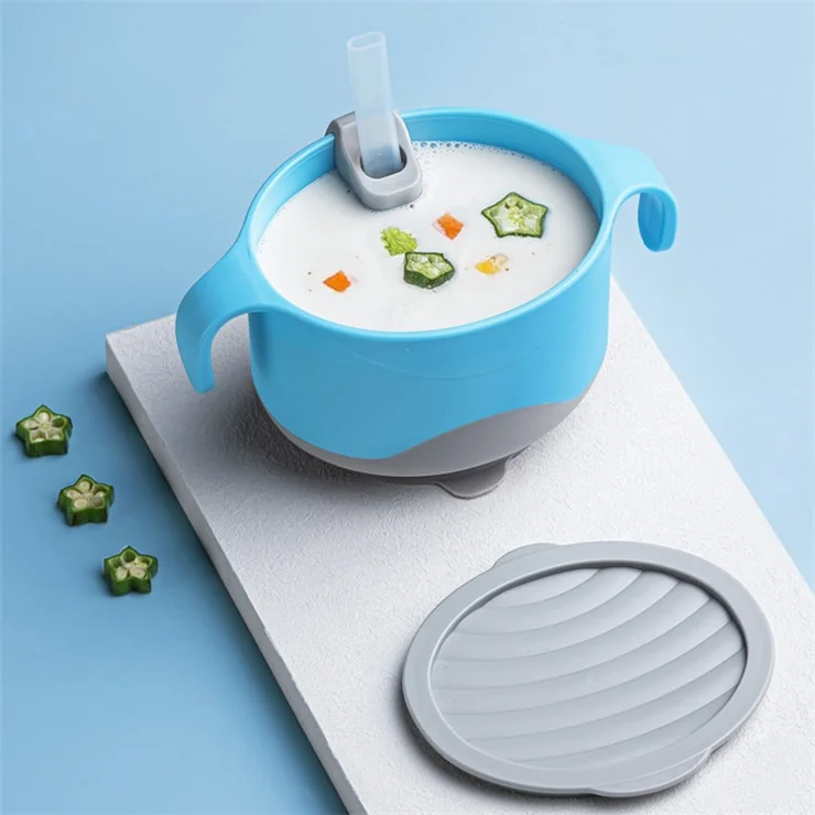 HOGOKIDS Baby Bowl Set with Straw Silicone +TPE+PP Suction Bowl Self-Feeding Eating Utensils (No FDA, BPA-Free) - Orange