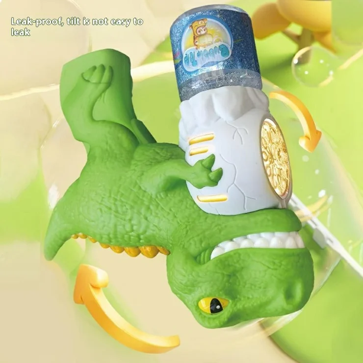 PANACARE - Pistolet à Bulles Dinosaure, 5000+ Bulles/min, LED, étanche, Réservoir Pliable, Avec Solution - Dès 3 Ans