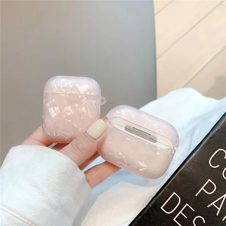 Hard PC Bluetooth-compatible Marble Skin Cover for Apple AirPods with Wireless Charging Case (2019) / AirPods with Charging Case (2019) (2016) - Pink