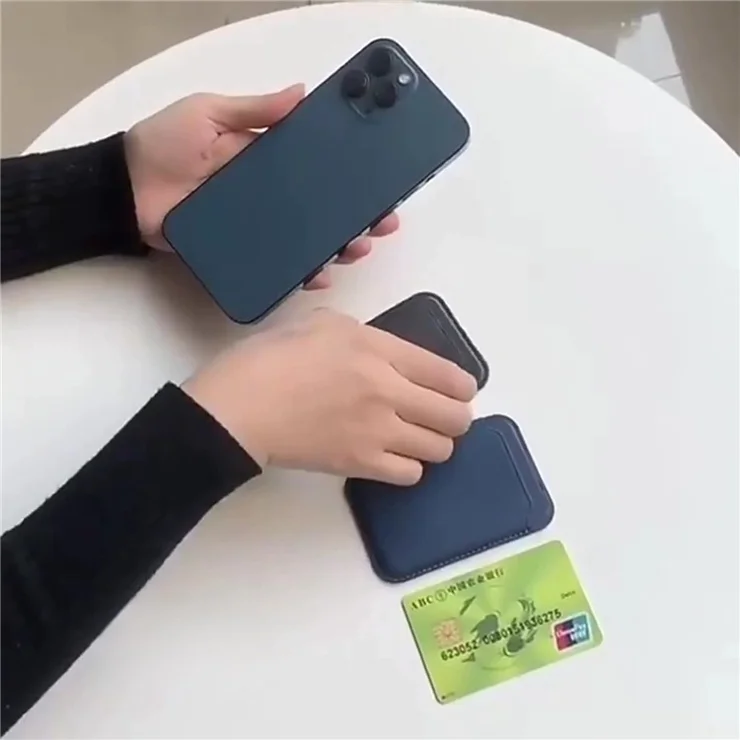 Phone Card Holder Compatible with MagSafe PU Leather Card Sleeve Pocket Ultra-Thin - Dark Blue