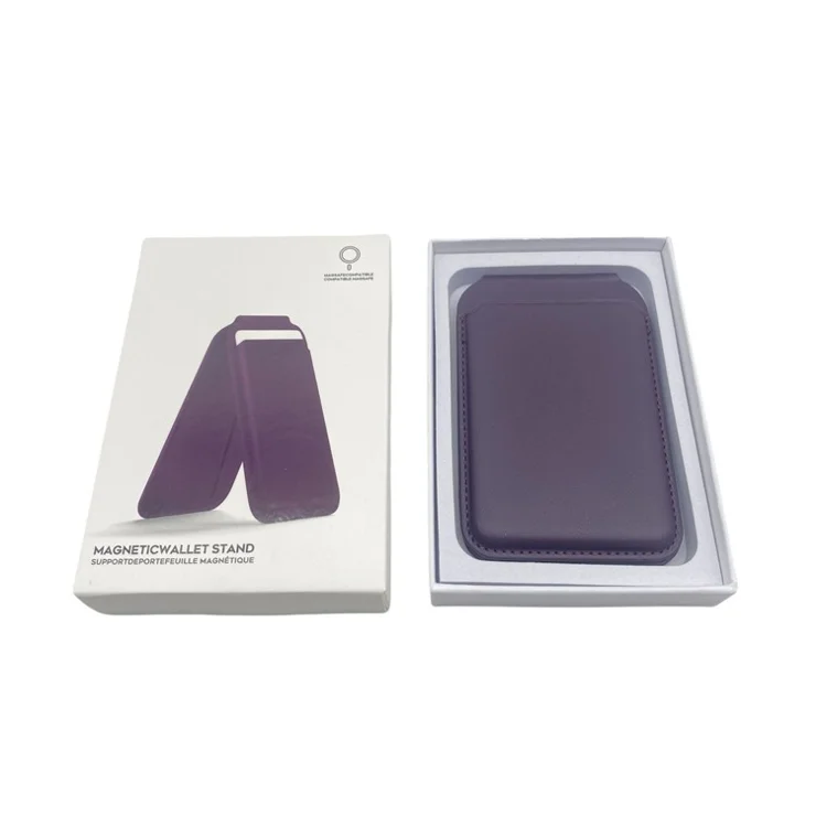 Magnetic Card Holder Compatible with MagSafe Foldable Kickstand Leather Phone Card Pocket Holder - Dark Purple