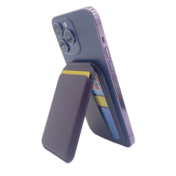 Magnetic Card Holder Compatible with MagSafe Foldable Kickstand Leather Phone Card Pocket Holder - Grey