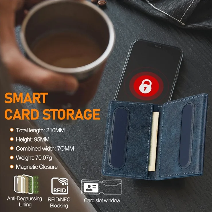LC.IMEEKE Magnetic Card Holder Kickstand RFID Blocking PU Leather Phone Back Card Case - Blue