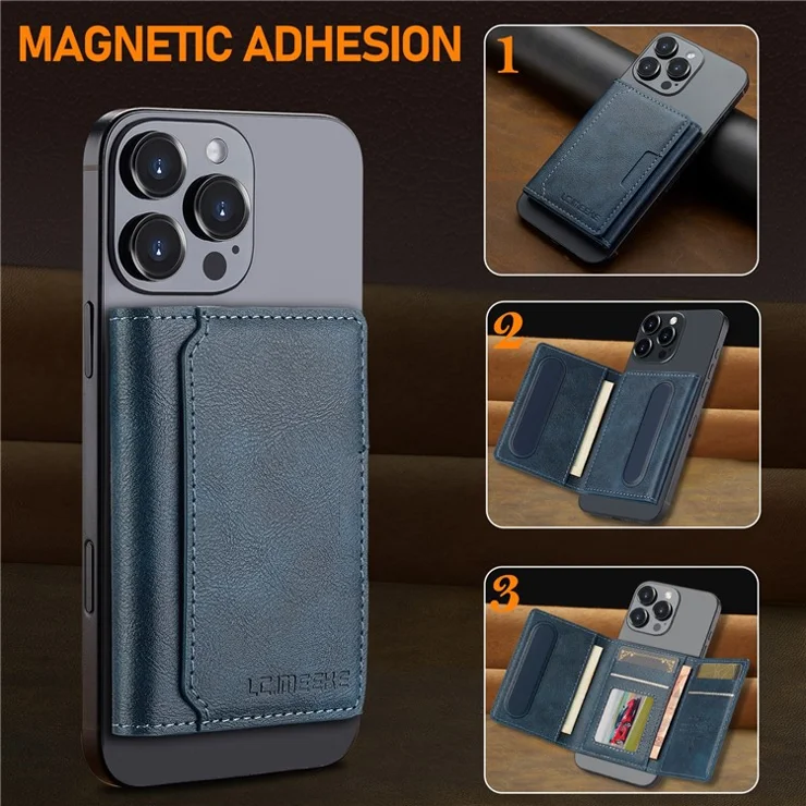 LC.IMEEKE Magnetic Card Holder Kickstand RFID Blocking PU Leather Phone Back Card Case - Blue