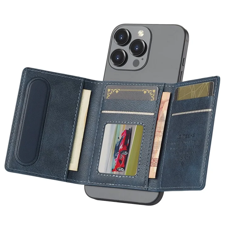 LC.IMEEKE Magnetic Card Holder Kickstand RFID Blocking PU Leather Phone Back Card Case - Blue