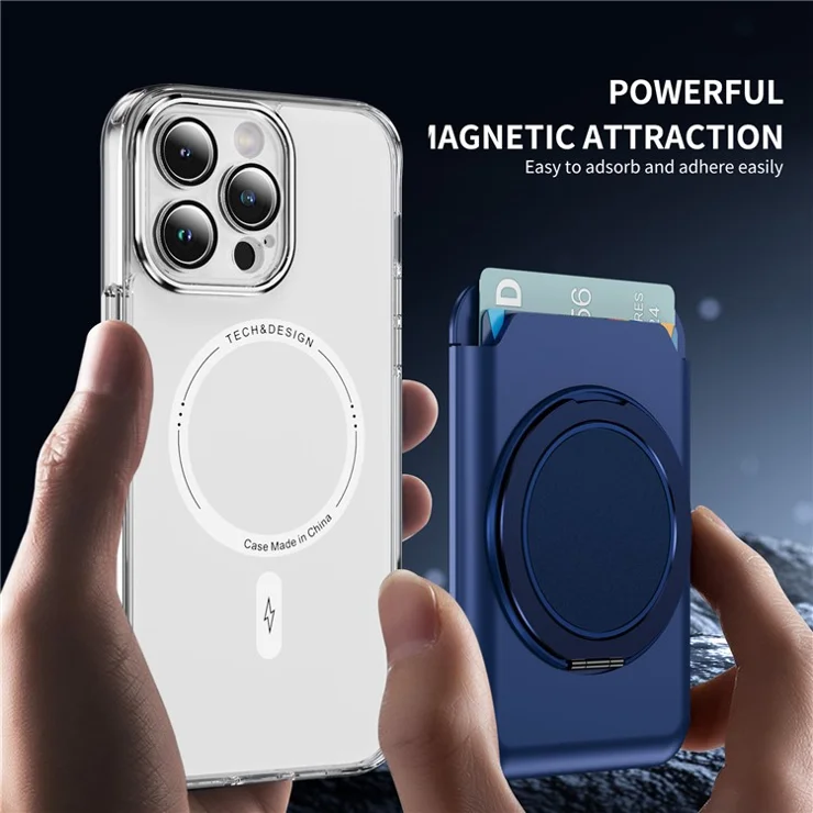 Magnetic Phone Card Holder Kickstand Multi Angle Adjustable Metal PC Vertical / Horizontal Card Bag Stand - Sapphire