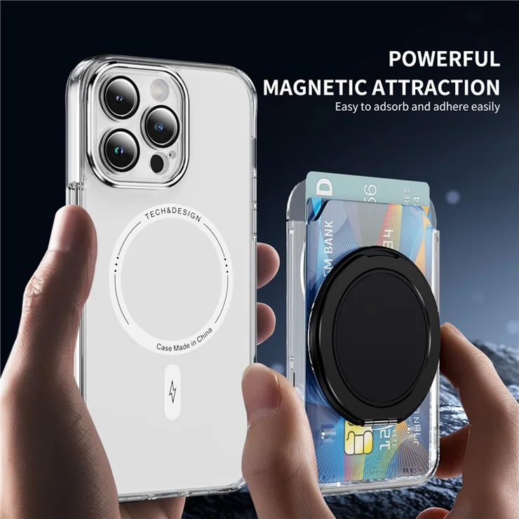Clear Magnetic Phone Card Holder Kickstand Multi Angle Adjustable Metal PC Sliding Design Card Holder - Black