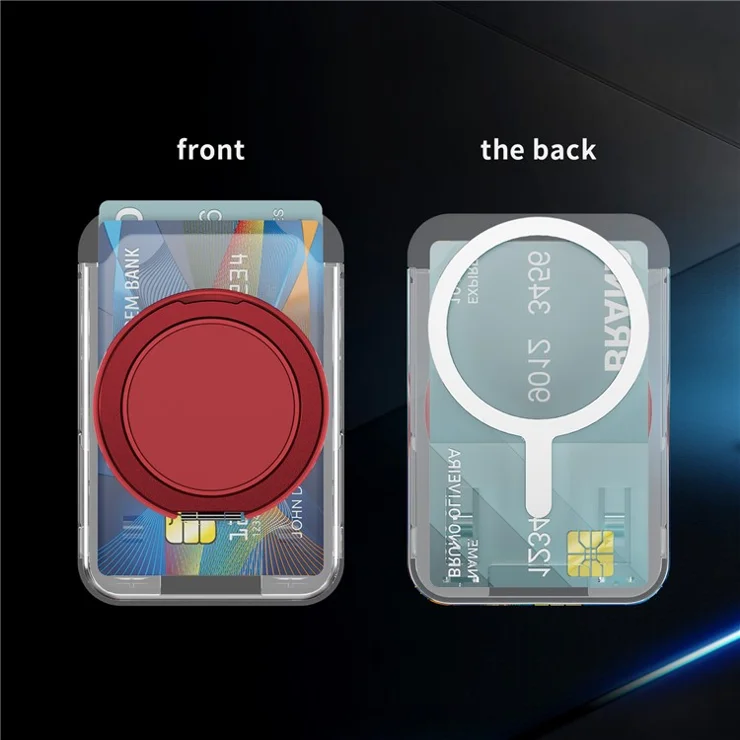 Clear Magnetic Phone Card Holder Kickstand Multi Angle Adjustable Metal PC Sliding Design Card Holder - Red