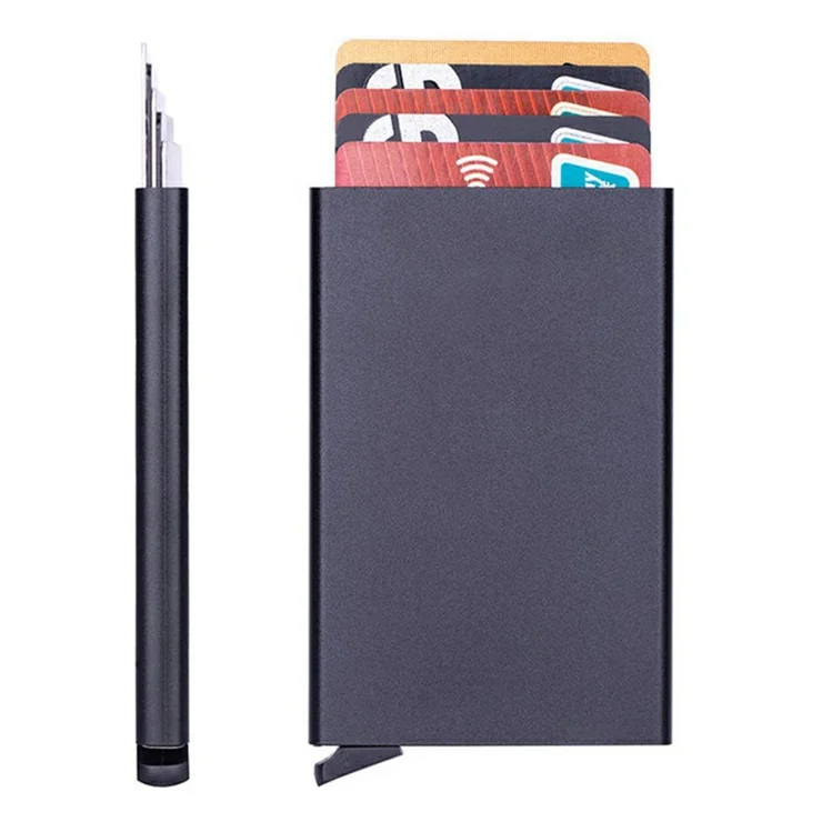 RFID Blocking Aluminum Card Holder Slim Design Anti Theft Protection Card  Collector - Black