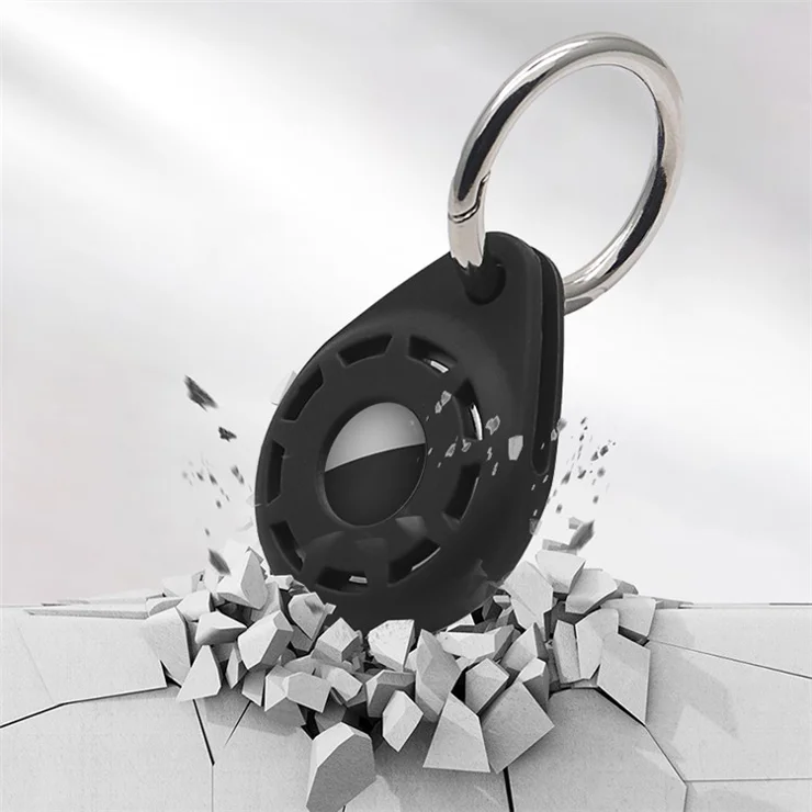 Anti-Drop Silicone Protective Case Cover with Ring Buckle for Apple AirTag Bluetooth-compatible Locator - Black