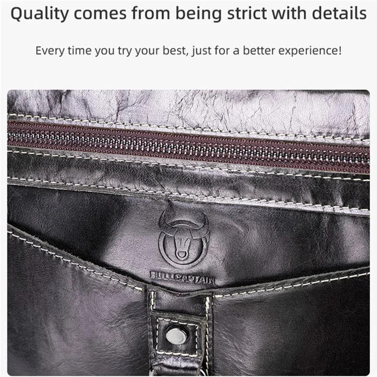 BULLCAPTAIN 0309 Casual Men Messenger Bag Top Layer Cowhide Leather Single Shoulder Crossbody Bag - Dark Brown