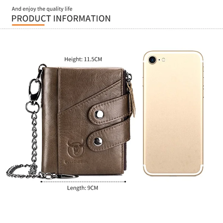 BULLCAPTAIN 0201 Retro Top-Layer Cowhide Leather Wallet RFID Blocking Card Storage Bag - Coffee