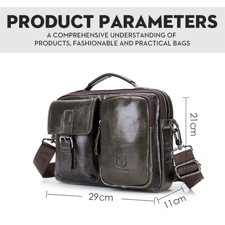 BULLCAPTAIN 036 Men Single Shoulder Crossbody Bag Retro Top Layer Cowhide Messenger Bag - Brown