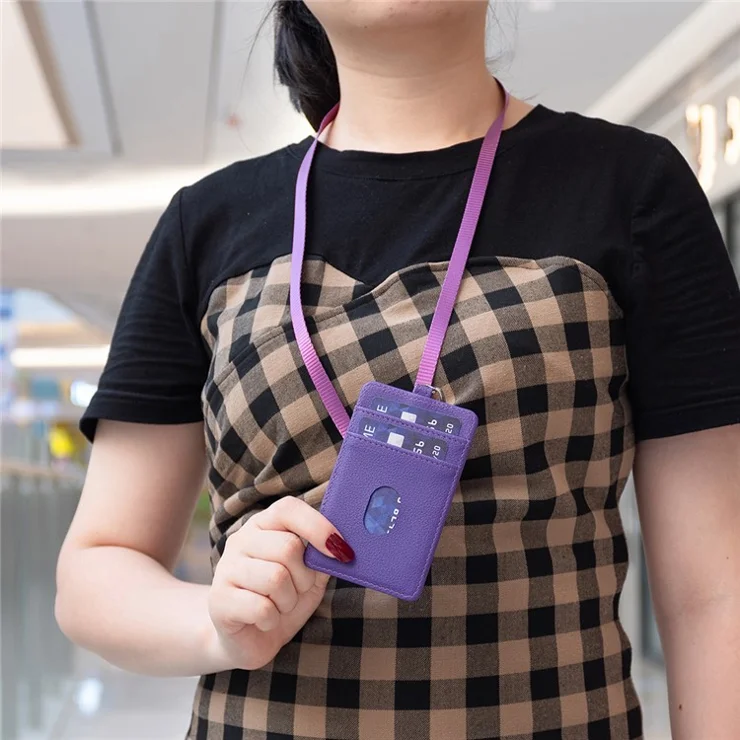 BFK15 Vertical ID Badge Bank Card Protective Sleeve PU Leather Card Storage Bag - Purple