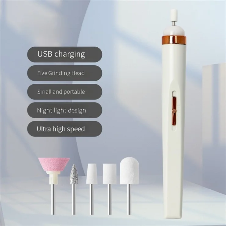 Electric Nail Drill Machine Mini Nail Grinding Pen Manicure and Pedicure Kit for Grinding, Polishing - White