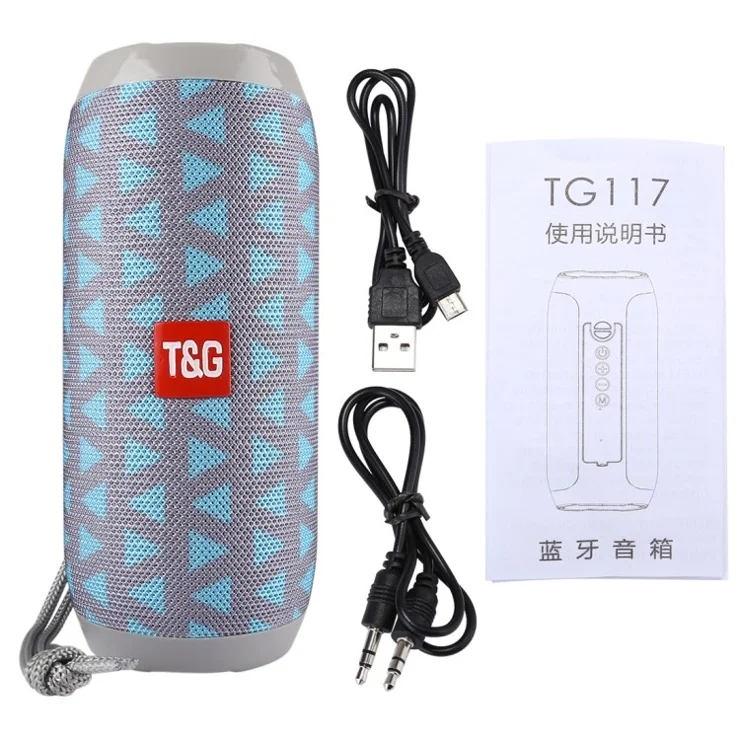 TG117 Portable Outdoor Waterproof Bluetooth-compatible Stereo Speaker Support TF Card/AUX-in/FM for iPhone X Etc. - Grey