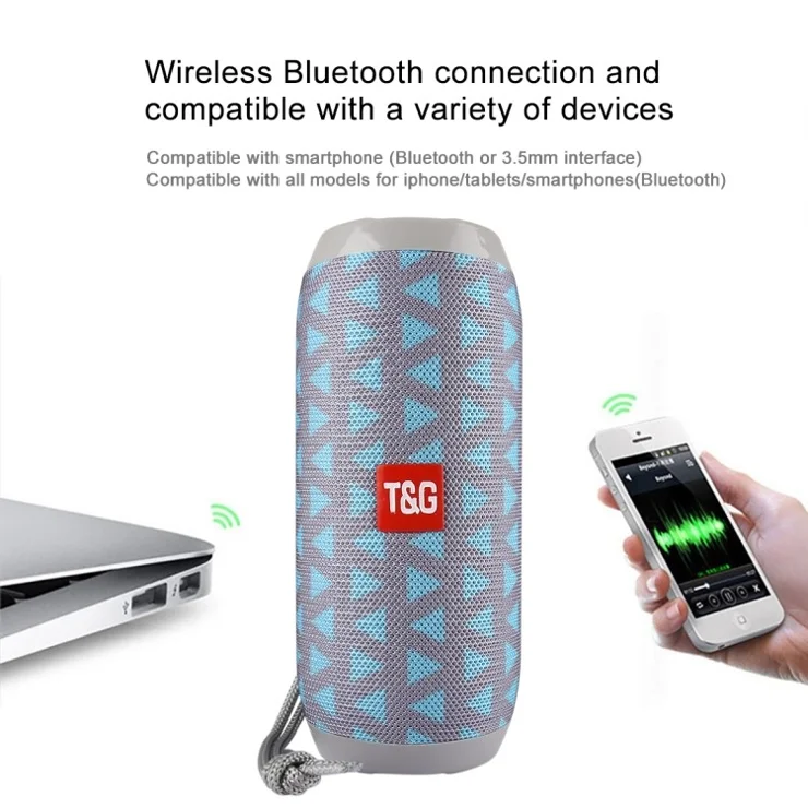 TG117 Portable Outdoor Waterproof Bluetooth-compatible Stereo Speaker Support TF Card/AUX-in/FM for iPhone X Etc. - Grey