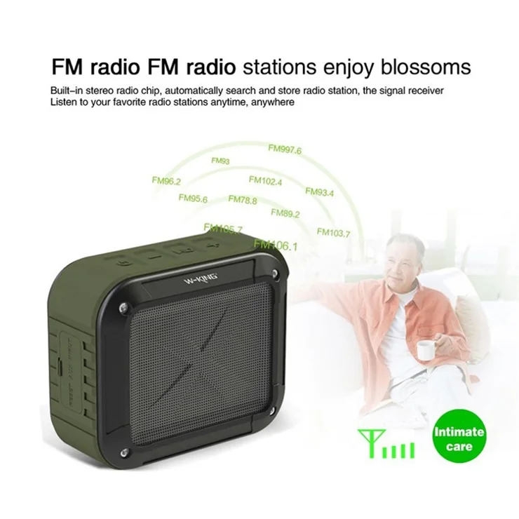 W-KING S7 Portable Bluetooth-compatible 5.0 Speaker Outdoor Cycling Waterproof FM TF Card Music Subwoofer - Green
