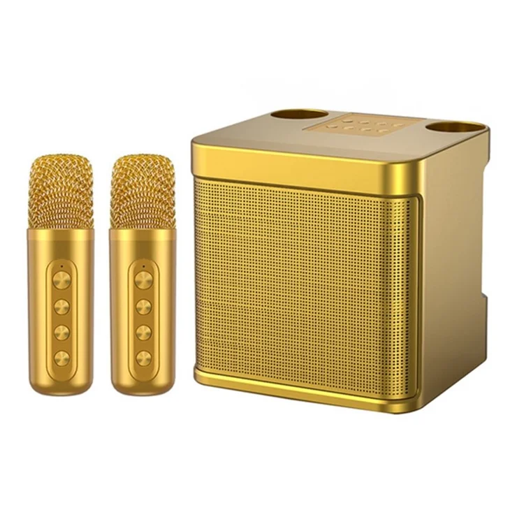 YS-203 Portable K Song Bluetooth-compatible Soundbox Speaker Wireless Microphone Set Outdoor Family Party Singing Song Subwoofer - Gold
