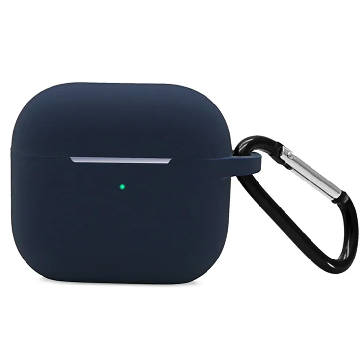 Shockproof Soft Silicone Wireless Earphones Skin Cover with Keychain Hook for Apple AirPods 3 - Dark Blue