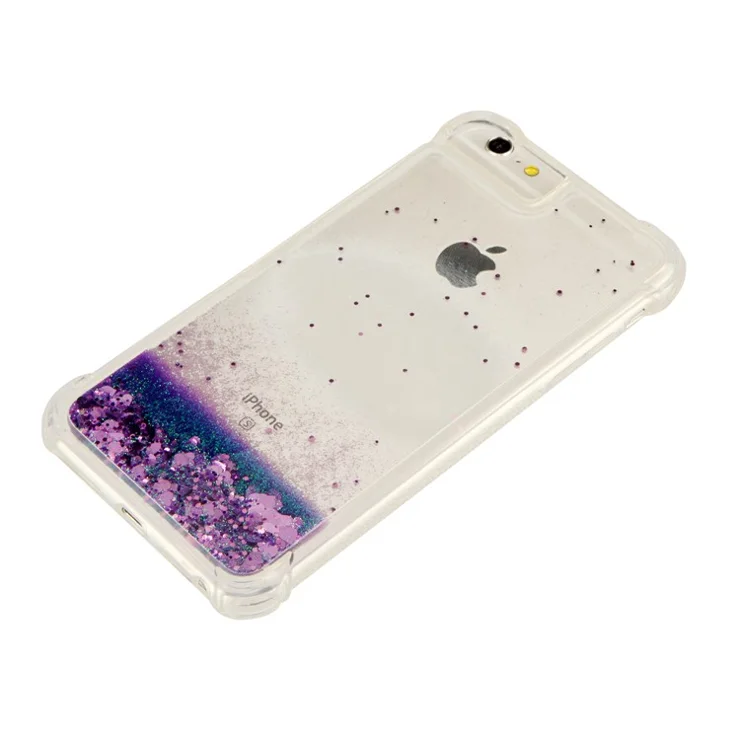 For iPhone SE (2020)/SE (2022)/8/7/6s/6 Dynamic Liquid Glitter Powder Heart Shaped Sequins Quicksand TPU Mobile Case - Purple