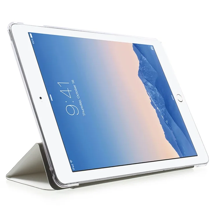 PU Leather Tablet Case with Tri-fold Stand for iPad Air 2 Dual Angles Stand Design Tablet Case - White